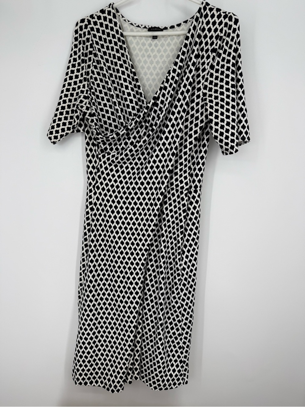 Talbots Black & White Printed Faux Wrap Dress - Women Large